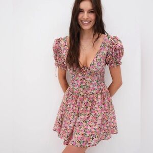 For Love And Lemons Paulina Dress Mini Floral Corset Puff Sleeve Floral Size XS
